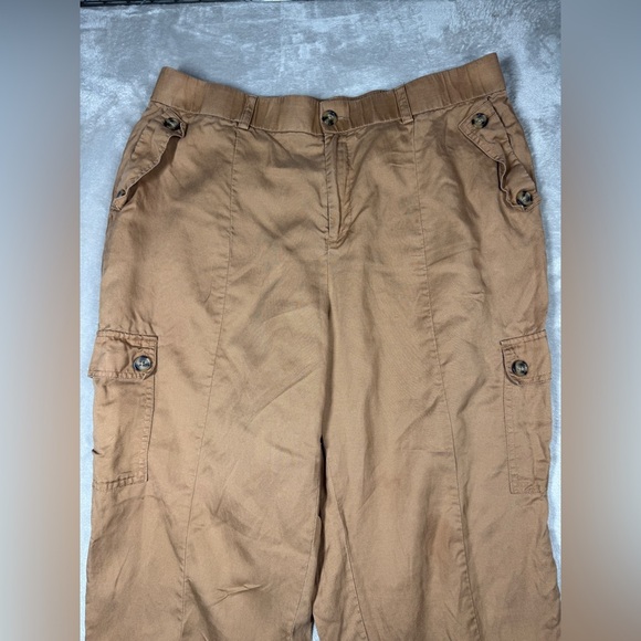 Torrid Relaxed Taper Studio Linen Blend High Rise Cargo Tobacco Brown Pants 16T - Picture 4 of 16